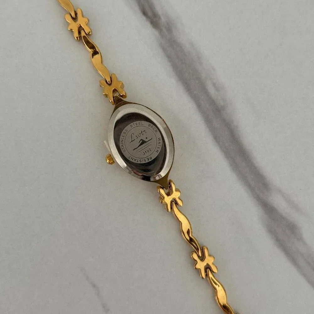 SKU0498 Retro Gold Women Casual Fashion Oval Watch Stainless steel +‎ gift bag